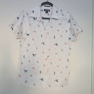 Lands' End White Shirt with Colorful Bird Print